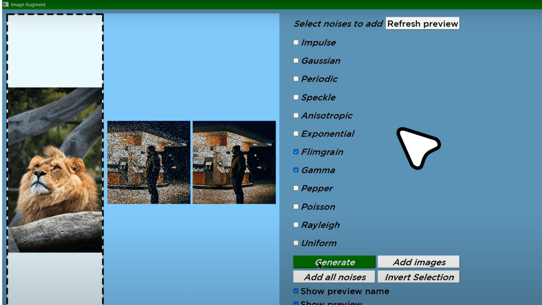 Multimedia Augmentation using Noise β Samsung PRISM - Project screenshot showcasing Developed a PyQt5-based GUI to apply 14+ types of noise to images and videos for dataset robustness,...